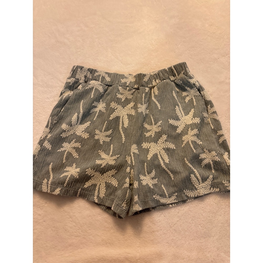 Madewell Womens XS Blue White Palm Tree Jacquard Pull On Shorts Tropical Beach